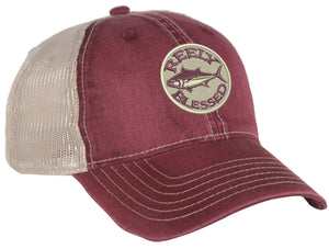 Reely Blessed Tuna Hat, Maroon and Tan